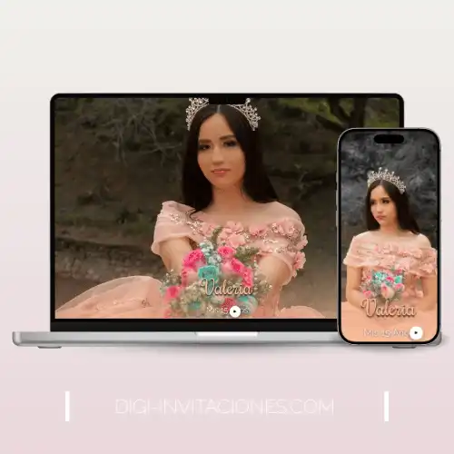 Invitación virtual para enviar por whatsapp, editar, gratis monograma modelo valeria
