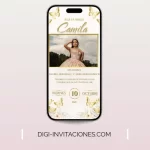 Invitaciones digitales para quinceañera 15 años, xv años pdf personalizado, editable, gratis monograma, para enviar por whatsapp modelo mariposas doradas