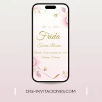 Invitaciones digitales para quinceañera 15 años, xv años pdf personalizado, editable, gratis monograma, para enviar por whatsapp modelo rosa con dorado