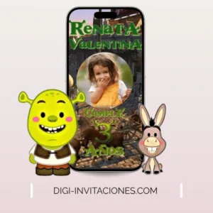 Invitación digital Infantil para niña, temática de Sherk Baby bebe, Digi Invitaciones