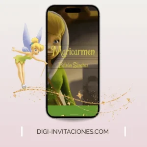 Invitación digital Infantil para niña, temática de campanita tinkerbell, Digi Invitaciones