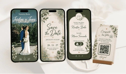 Invitaciones digitales para boda, boda civil, boda religiosa, save the date y album qr digi invitaciones