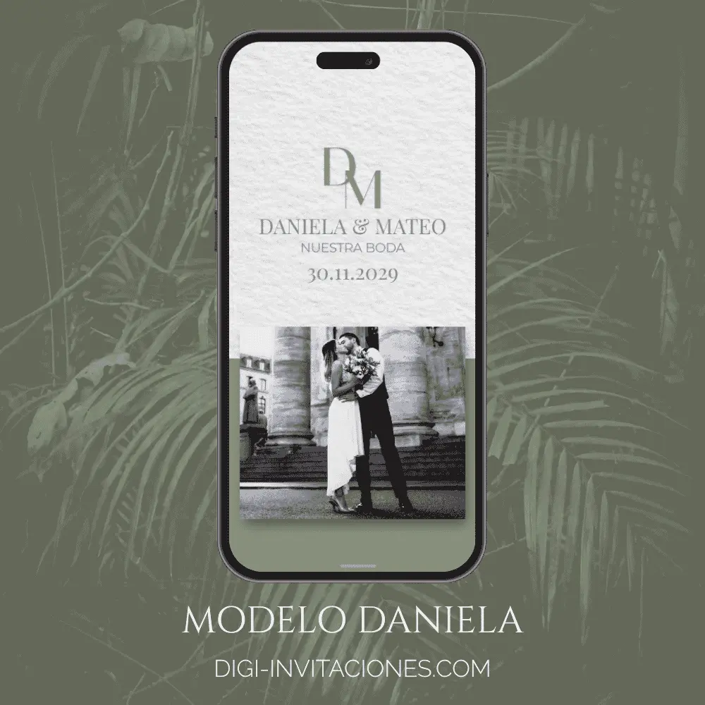 Portada Invitación digital para boda elegante blanco y verde olivo